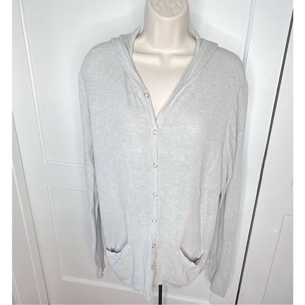 Eileen Fisher Gray Waffle Knit Zip Up Hoodie Organic Cotton Size XL - Picture 5 of 5